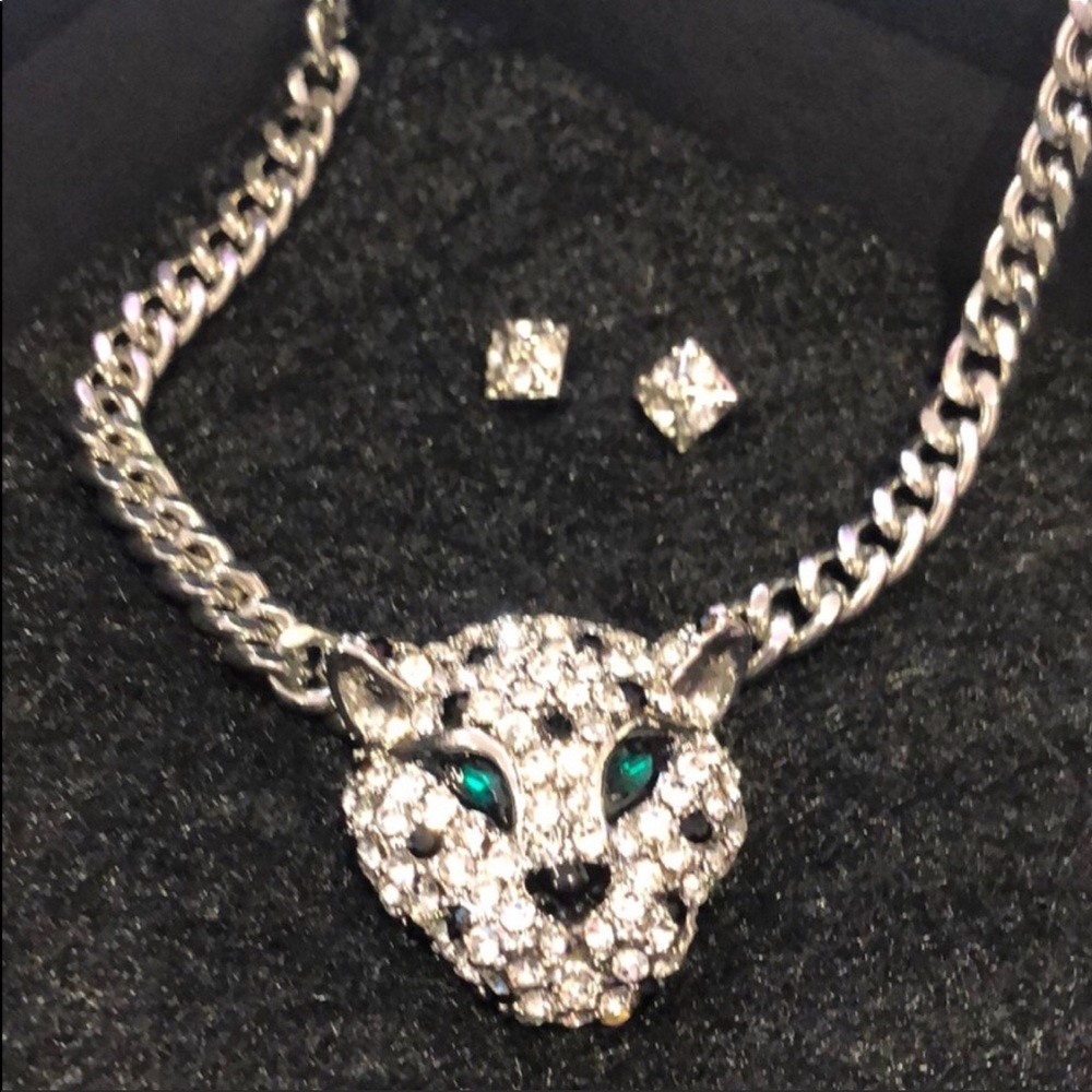 Pavé CZ Panther Statement Necklace W/ Earrings,NWT